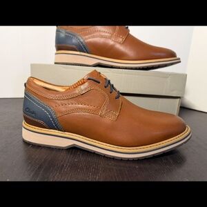 Clarks Monahan Plain Toe Leather Oxford Shoes Tan/Blue Mens 9M